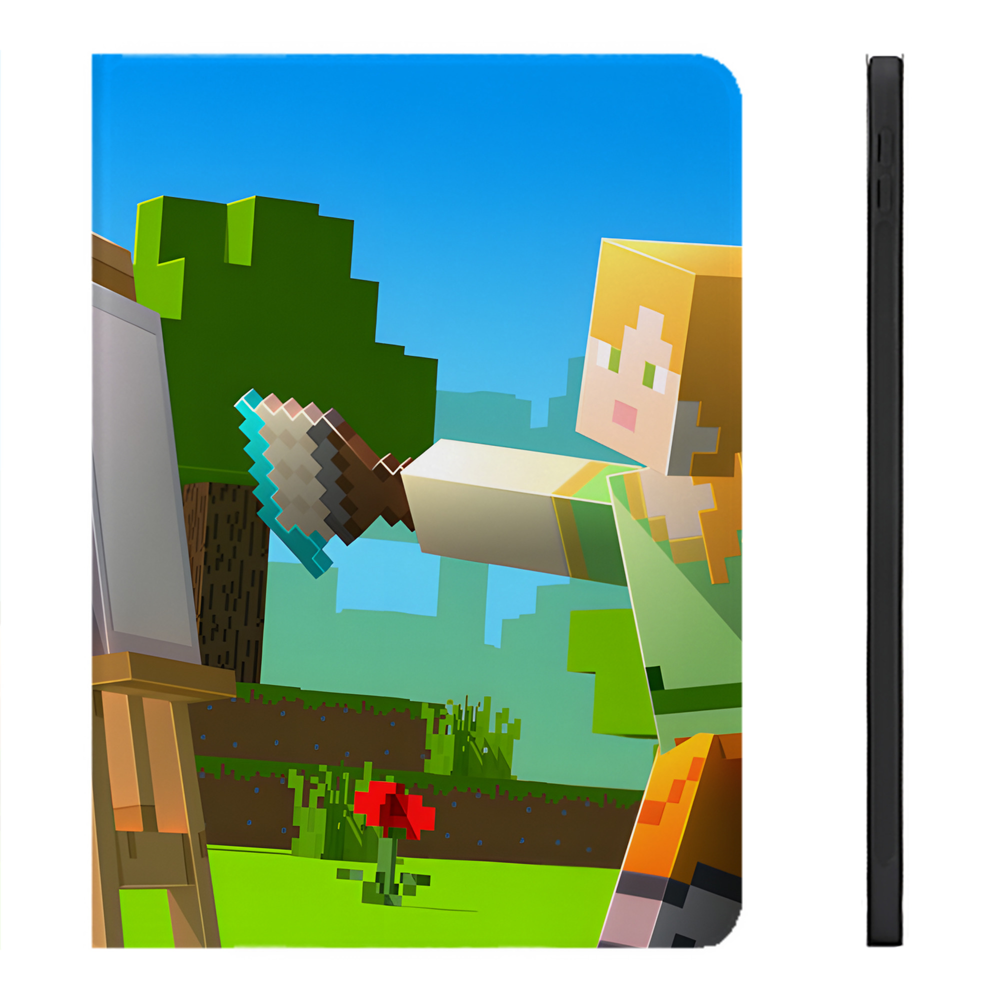 （画像用） マインクラフト ブロックの世界 Minecraft MC Block world IPadケース ペンホルダー付き ブックスタイルデザイン